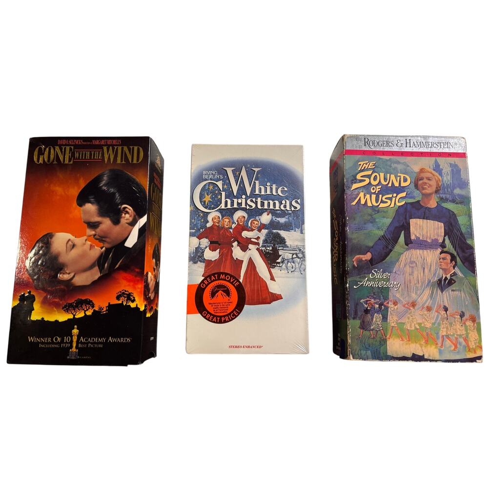 Lot of 3 Classic VHS Tapes Sound of Music Gone With the Wind White Christmas